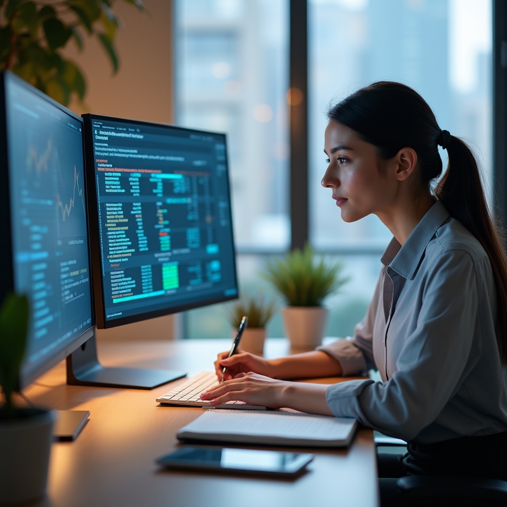 Бухгалтер за работой в современном офисе